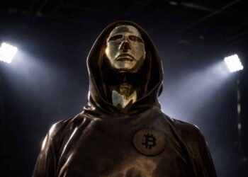 Faceless figure with Bitcoin medallion