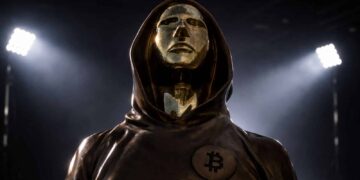 Faceless figure with Bitcoin medallion