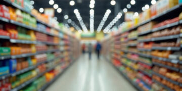 blurry supermarket aisles