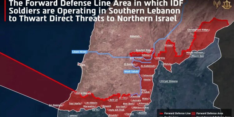 Ο ισραηλινός στρατός δημοσιεύει χάρτη με την περιοχή που έχει υπό τον έλεγχό του στον νότιο Λίβανο