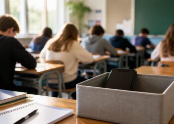 Classroom study session in focus banned smartphones