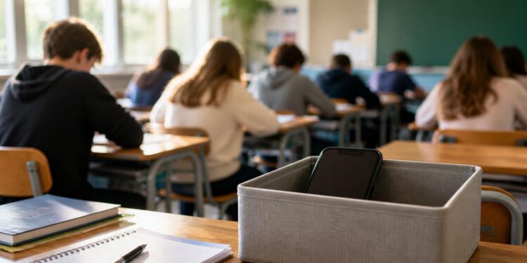 Classroom study session in focus banned smartphones