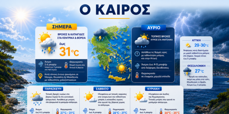 Καιρός: Πρόσκαιρη μεταβολή με βροχές και καταιγίδες στα κεντρικά και βόρεια – Πρόγνωση από την Α. Τυράσκη