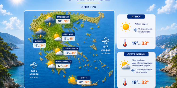 Καιρός: Έως 37 βαθμούς στα δυτικά – Αστάθεια από τα μέσα της εβδομάδας – Πρόγνωση από την Ο. Παπαβγούλη