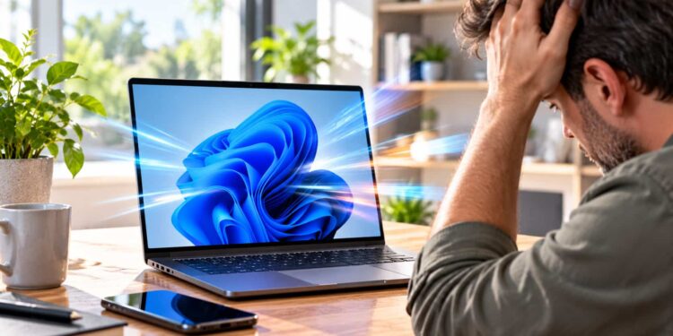 Frustrated Man Facing Laptop Startup Swirl
